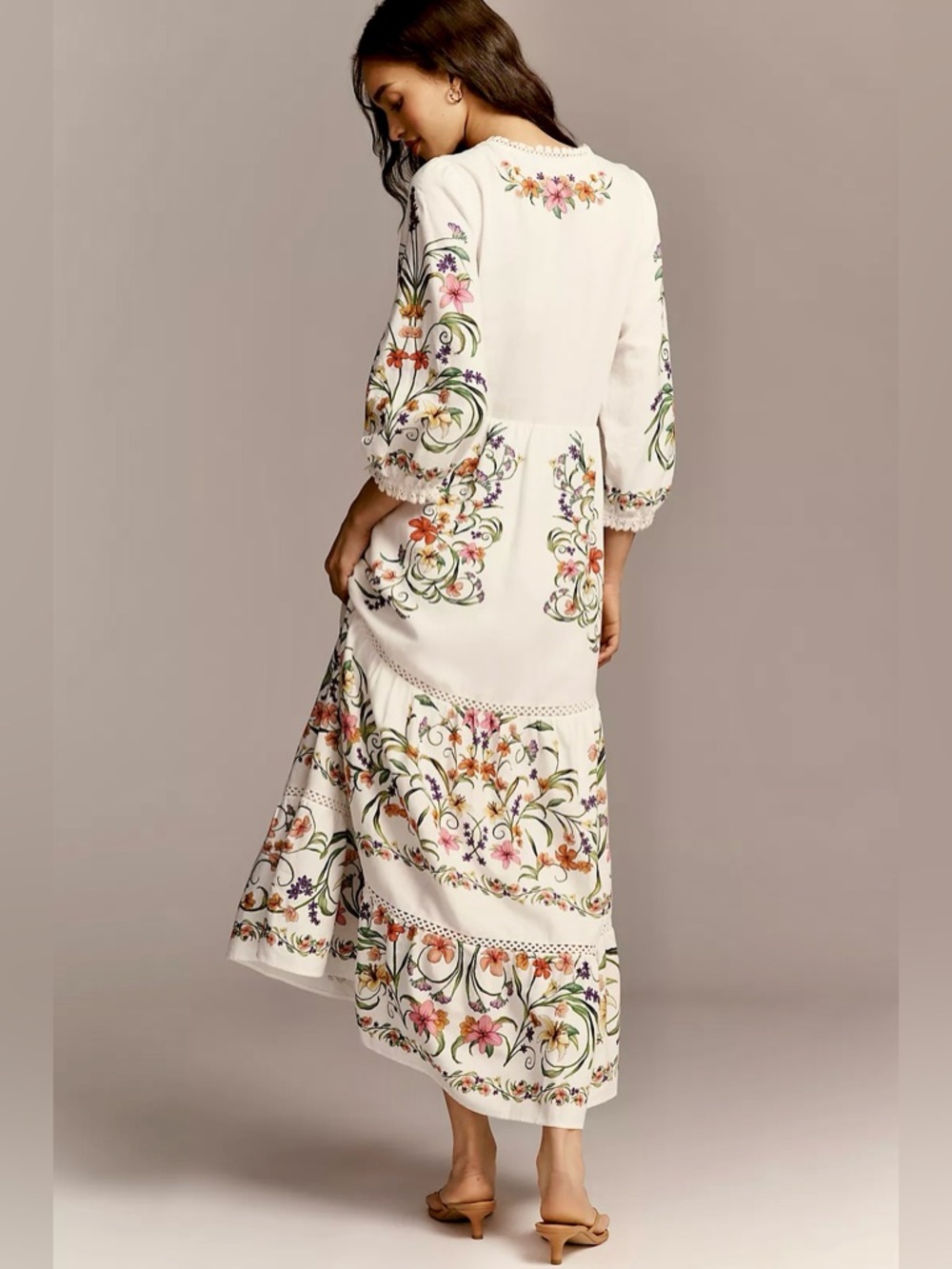 FARM Rio White Linen Blend Multicolor Floral Printed Maxi Dress Size Small NWT - Picture 3 of 16